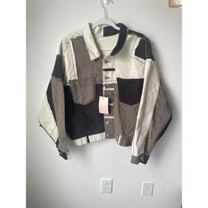 Revice Denim NWT patchwork jacket OSFA coffee shop corduroy workwear top